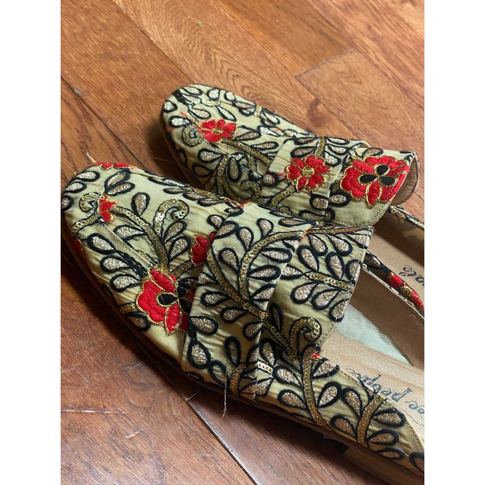Free People Gold Embroidered Loafers, Size 39